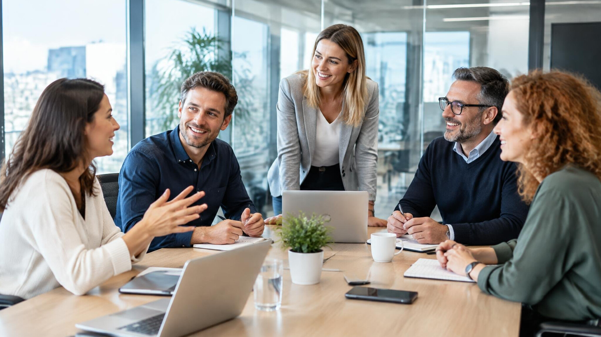 Colleagues meeting in a modern conference room